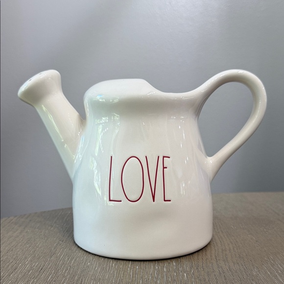 RAE DUNN White Ceramic Watering Can with Red 'LOVE' - Picture 1 of 7
